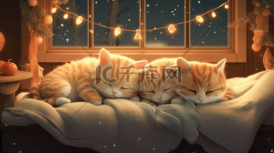 猫窝插画图片_酣睡小猫可爱插画3