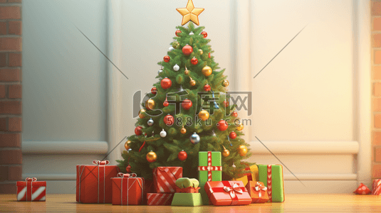 圆球插画图片_绿色圣诞树可爱插画3