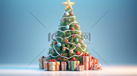 圆球插画图片_绿色圣诞树可爱插画7