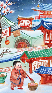 传统年画插画图片_中国风传统年画喜庆新年插画