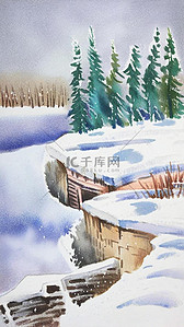 情亲蜡笔画插画图片_卡通蜡笔彩墨肌理冬天雪景插画