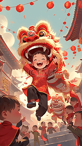 中国风新年舞龙场景插画
