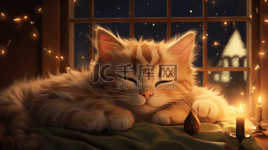 猫窝插画图片_酣睡小猫可爱插画5