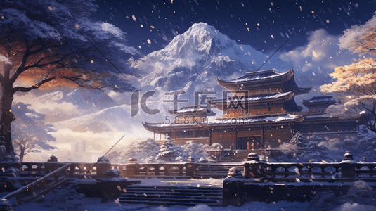 古建筑周围雪景插画8