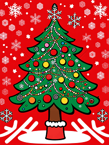 圣诞树和礼物盒子艺术风格插画新年