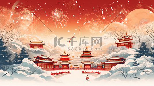 思维火花插画图片_中国新年天空中的烟火12