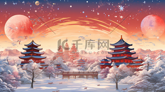 3天插画图片_中国新年天空中的烟火3