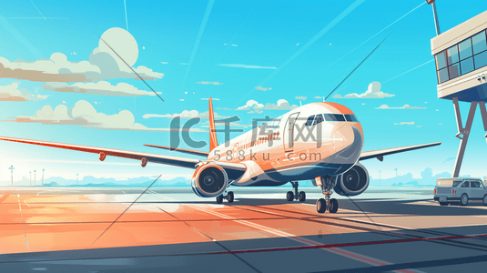 彩色机场飞机插画15