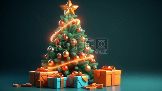 6惊喜插画图片_3D立体圣诞树礼物圣诞节插画6