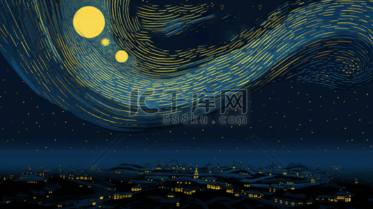 梦幻星空夜景插画4