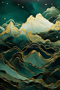 金色绿色山水风景画