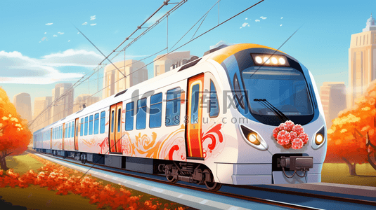 交通运输标志插画图片_春运火车交通运输插画5