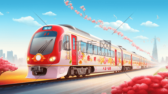 春运火车交通运输插画18