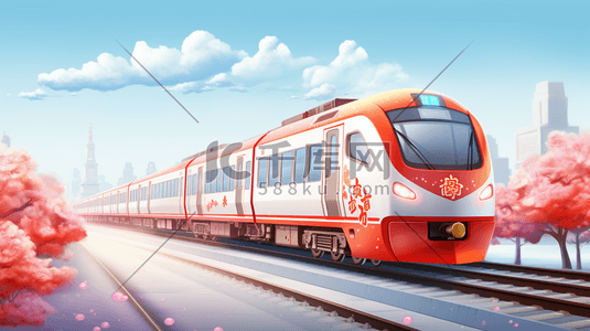 交通运输标志插画图片_春运火车交通运输插画31