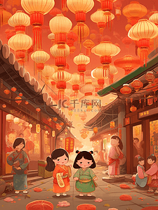 中国风背景新年插画图片_2024年国潮插画中国风