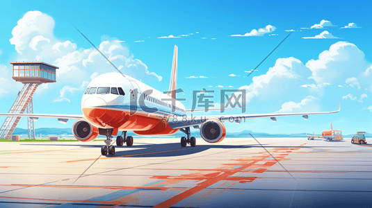 机场客服插画图片_彩色机场飞机插画10