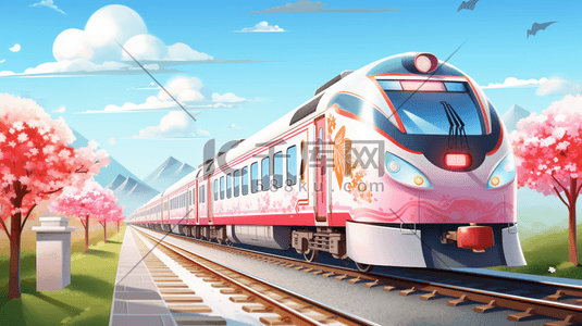交通运输标志插画图片_春运火车交通运输插画2