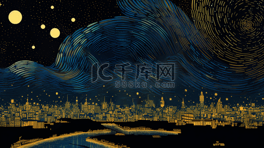 梦幻星空夜景插画图片_梦幻星空夜景插画15