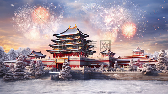 灿烂烟火的古庙庆祝新年9