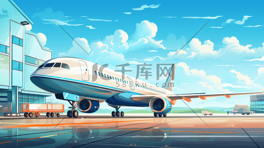 飞机运输插画图片_彩色机场飞机插画19