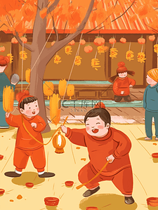 红色中国风新春插画图片_2024年国潮插画中国风