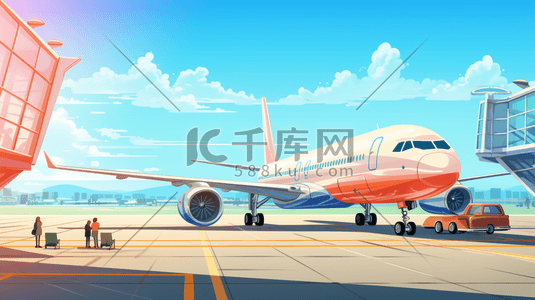 飞机运输插画图片_彩色机场飞机插画7