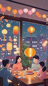 国风灯笼水墨插画图片_中国风传统喜庆新年场景插画
