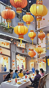 中国风传统喜庆新年场景插画