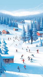 小雪海报插画图片_冬天海报滑雪场手绘插画滑雪玩耍