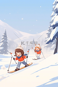 海报冬天滑雪插画手绘