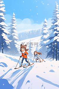 冬天手绘海报滑雪插画
