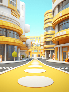 黄色城市街道路口建筑风景插画12