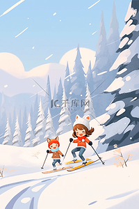 冬天滑雪海报插画图片_冬天滑雪手绘海报插画