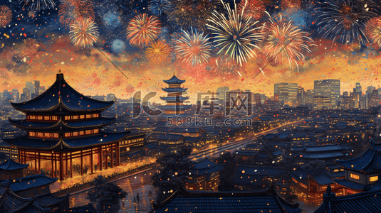 中国风古镇插画图片_中国风元宵节古镇灯笼夜景插画8