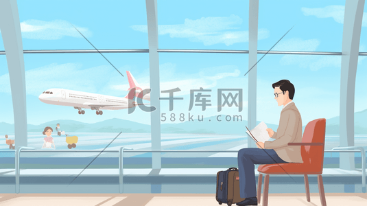 航空公司图标插画图片_飞机场候机的乘客插画8