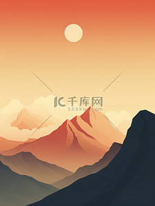 雪山山峰插画图片_山峰美丽的日出景观1