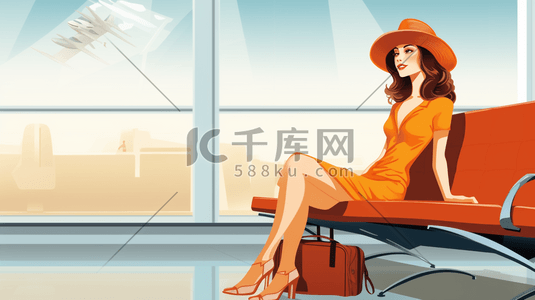 航空公司图标插画图片_飞机场候机的乘客插画6