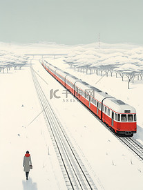 冬天雪地火车行驶18