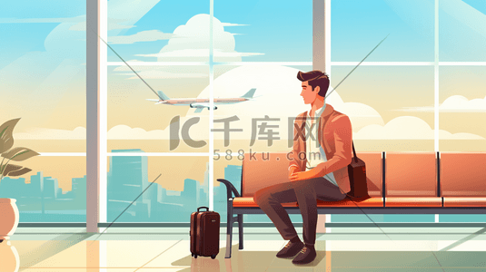 航空公司图标插画图片_飞机场候机的乘客插画1