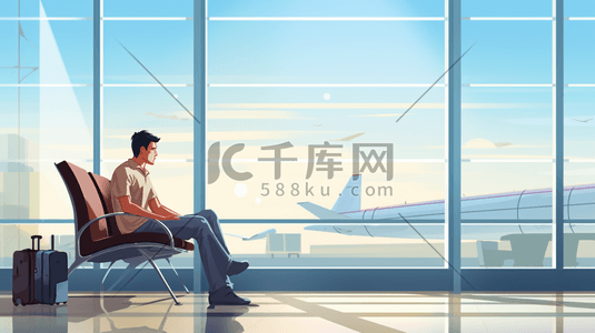 航空公司图标插画图片_飞机场候机的乘客插画3