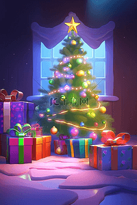 各种灯光插画图片_圣诞节3d插画圣诞树海报