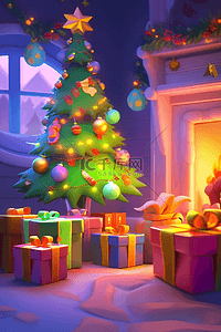 圣诞节圣诞树3d插画海报