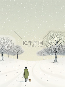 艺术招生易拉宝插画图片_冬天公园拉着小狗散步10