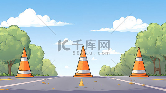 警示性标语插画图片_道路安全锥安全警示9