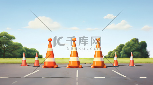 警示性标语插画图片_道路安全锥安全警示12