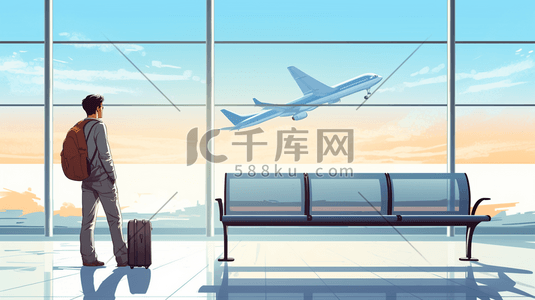 航空公司图标插画图片_飞机场候机的乘客插画2