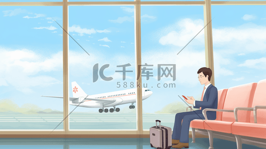 vip候机厅插画图片_飞机场候机的乘客插画9