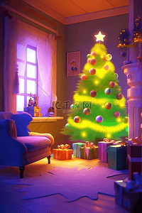 各种灯光插画图片_圣诞树圣诞节3d插画海报