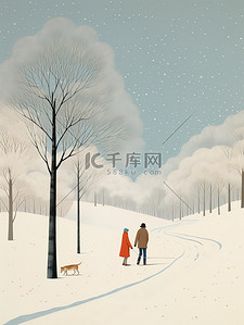 艺术招生易拉宝插画图片_冬天公园拉着小狗散步11