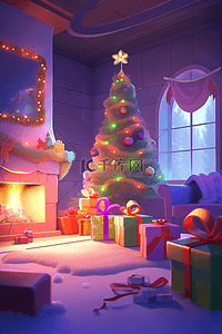 海报圣诞节圣诞树3d插画